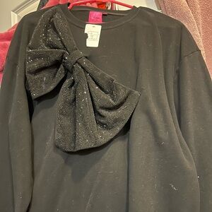 QUEEN OF SPARKLES Black Top with Large Bow